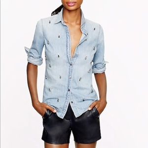 Jcrew jeweled denim shirt 0